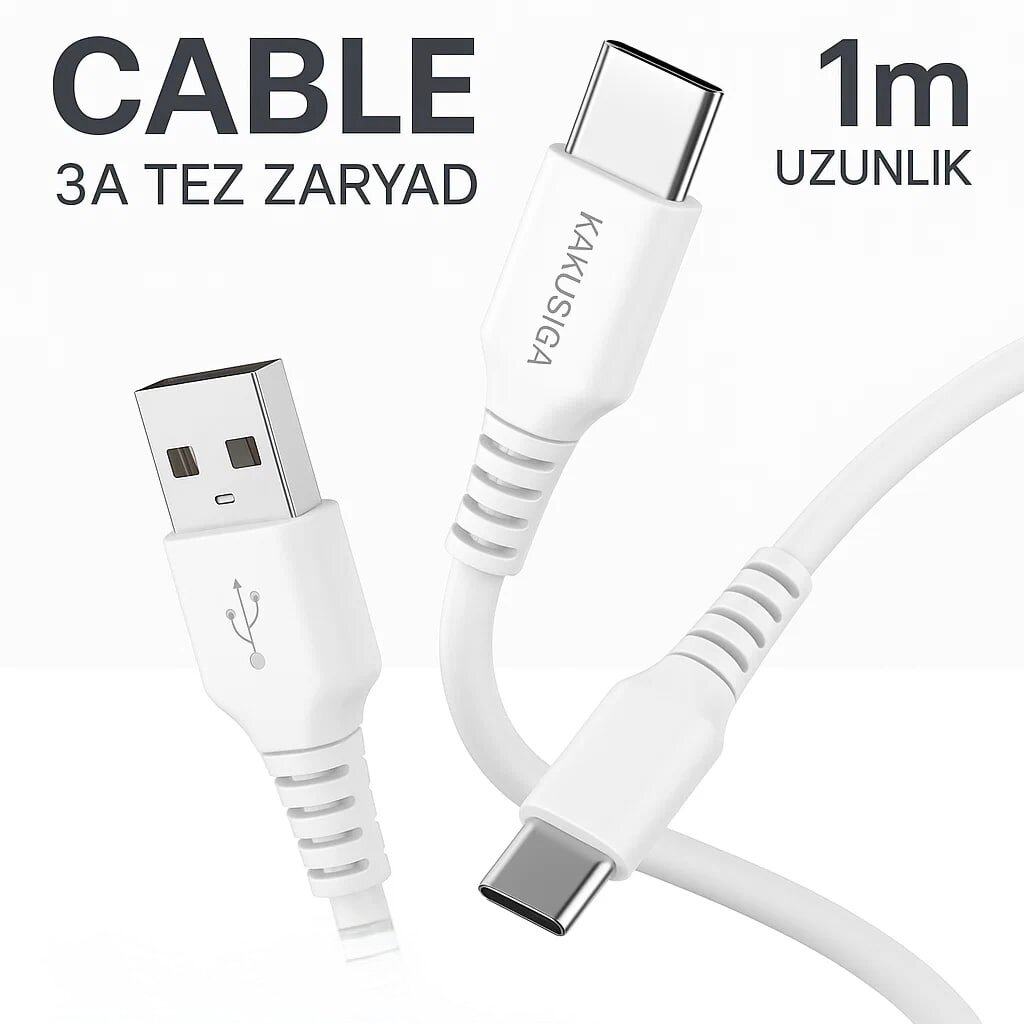 Кабель KAKUSIGA, Type-C 3A, для зарядки и передачи данных, длина 1 м