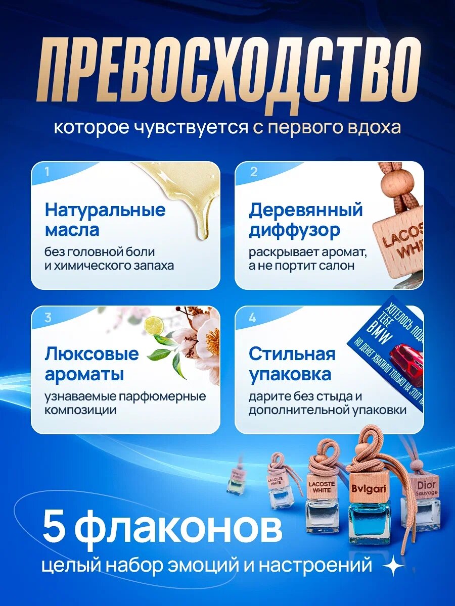 Подарок на 23 февраля мужчине, папе, мужу, другу, коллегам. Автомобильный ароматизатор 5 шт. — фото 1