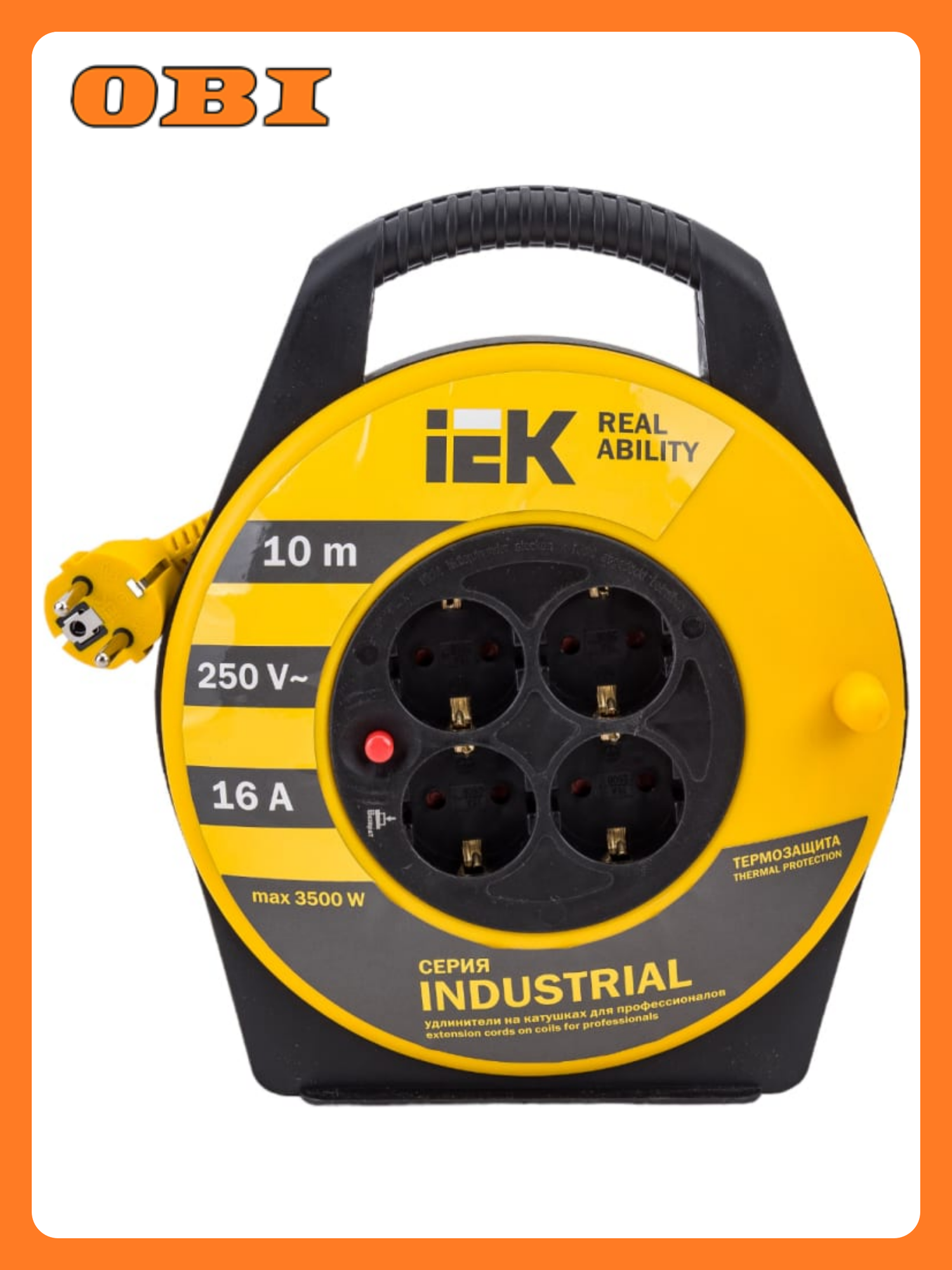 Катушка УК10 с термозащитой 4 места 2P+PE/10м 3х15мм2 INDUSTRIAL IEK