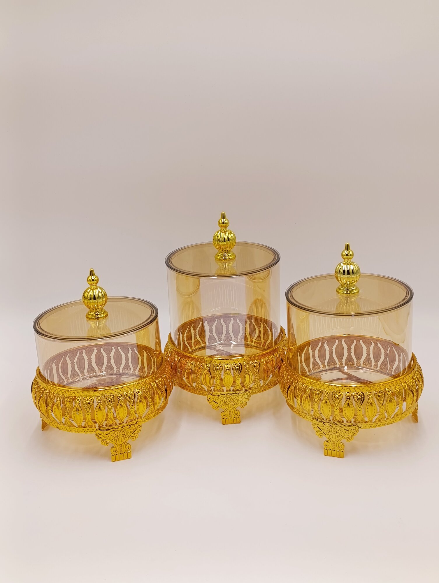 Набор банок "Golden Glass Storage", стекло, золотой декор, 3 шт. — фото 1