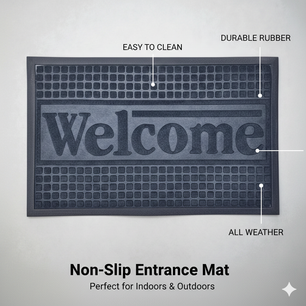 Коврик придверный "Welcome", резина, 50x80см, противоскользящий, нескользящая основа