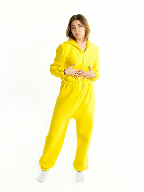 Комбинезон , повседневный стиль, утепленный, капюшон, размер 44-46, желтый