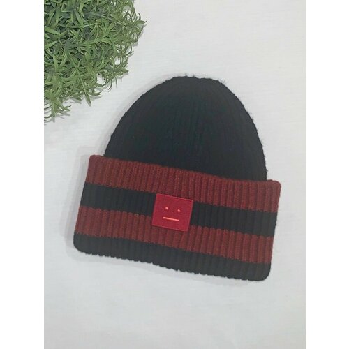 фото Шапка бини смайлик, размер 56/58, черный fashion