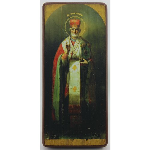 Икона Николай Чудотворец, деревянная иконная доска, левкас, ручная работа (Art.1303Мм)
