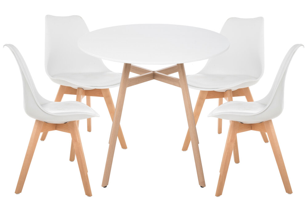 Обеденная группа KAPIOVI NAOMI 90, белый стол, белые стулья