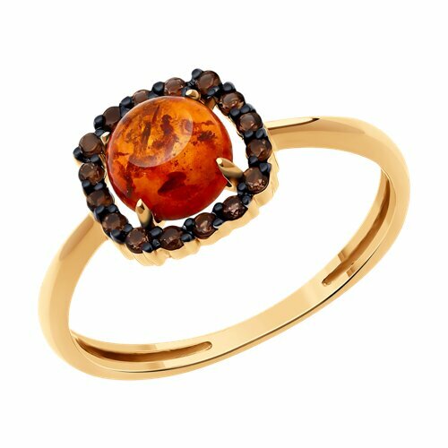 Кольцо Diamant online, красное золото, 585 проба, янтарь, раухтопаз