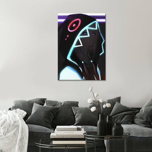 Интерьерная картина на холсте - Аниме девочка в капюшоне неон арт 60х80