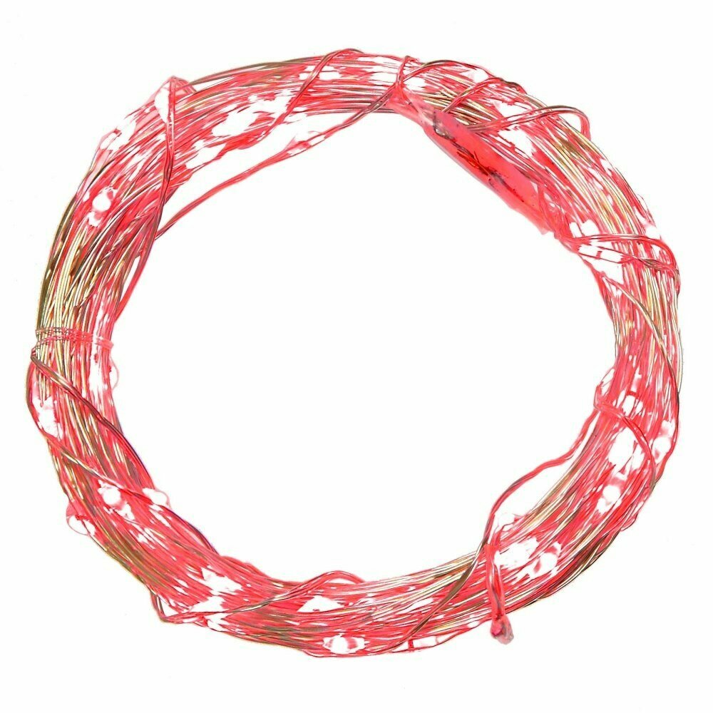 фото Электрогирлянда (20 красных L=E D=, 1 режим свечения, сереб/шнур, 1 W=), L=2м, 2хAA, не вход.