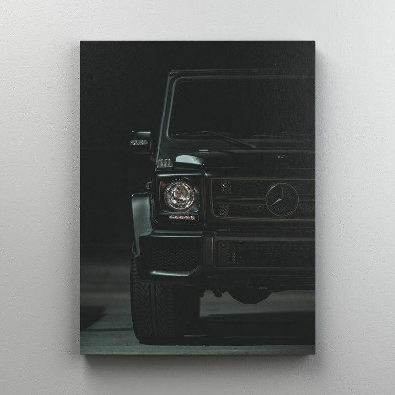 Интерьерная картина на холсте "Черный Гелик - Внедорожник Mercedes G" размер 22x30 см