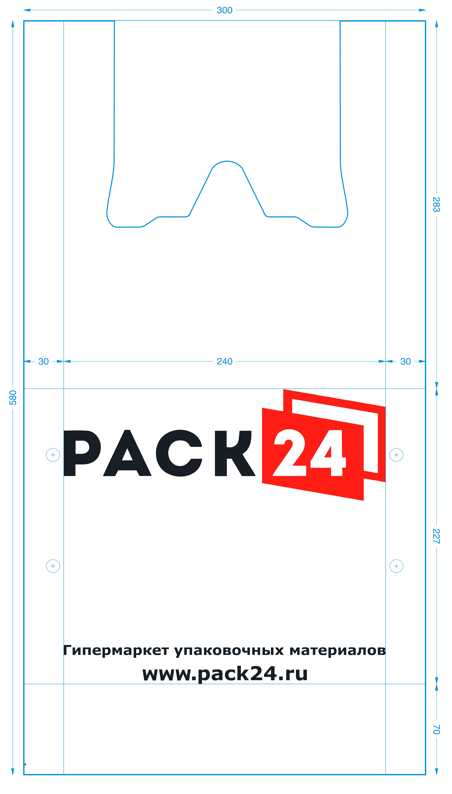 Пакет майка, 30*58 см, 15 мкм (30+16*58, белая Pack24) - 100 шт.