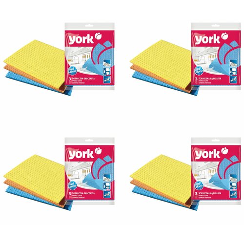 фото York салфетка (губчатая клетка) 3шт (4 упаковки в наборе)