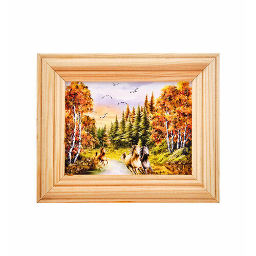 Картина Лошади (с янтарной крошкой) дер. рамка 7х9 AMB-55/34 113-7012606