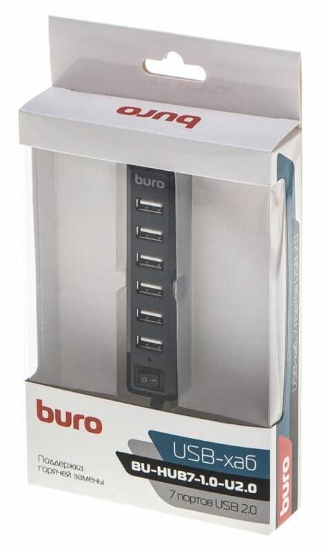 Концентратор USB 2.0 BURO BU-HUB7-1.0-U2.0 7 x USB 2.0 черный - фото №8