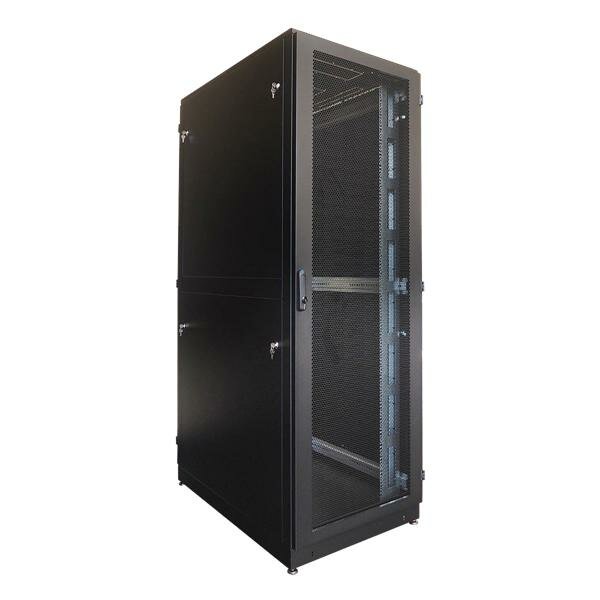 Шкаф серверный напольный 42U (800 1200) дверь перфорированная, задние двойные перфорированные, цвет черный