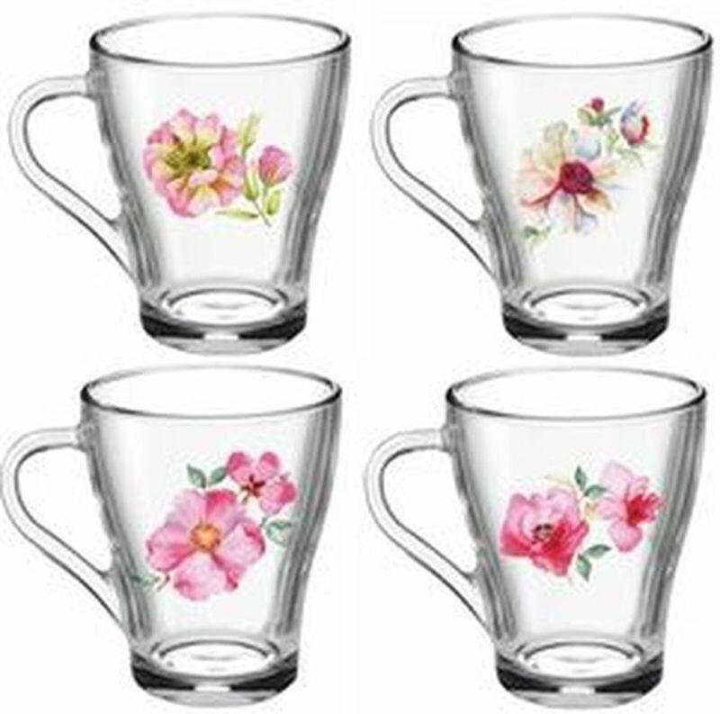 фото Кружка 250мл Грация Акварельные цветы стекло (дизайн в ассортименте)