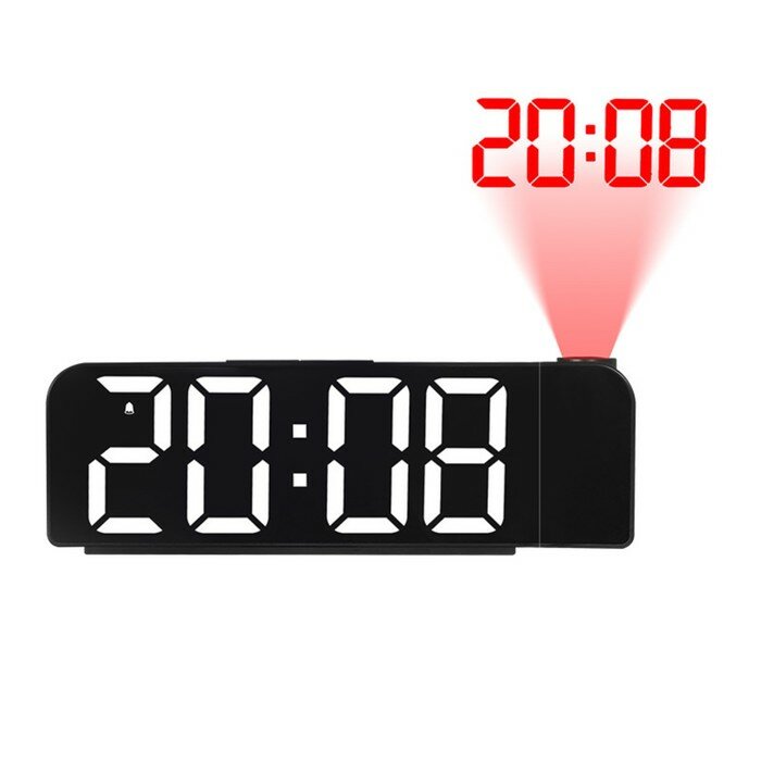 Часы настольные электронные с проекцией: будильник, термометр, календарь, 19.6 х 6.5 см 9754991