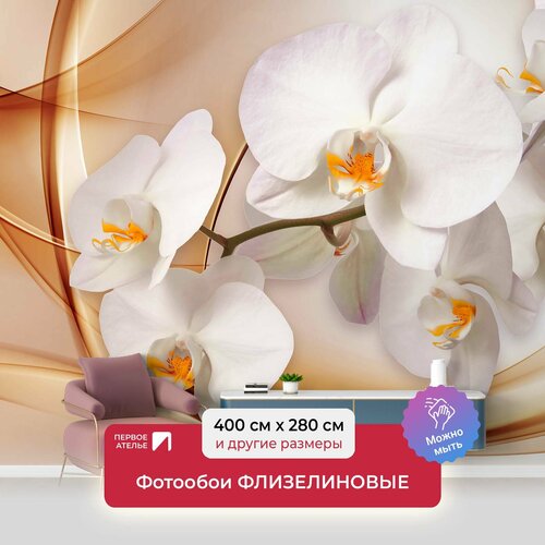 Фотообои на стену первое ателье Веточка орхидеи на абстрактном фоне 400х280 см (ШхВ), флизелиновые Premium