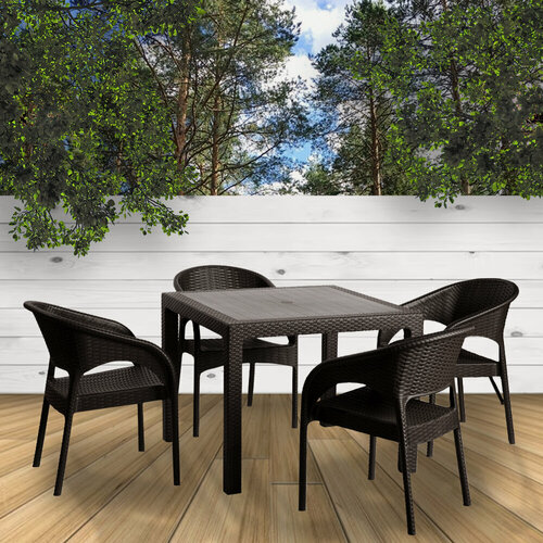 Изображение товара Мебель Мир Дачника "Панама", искусственный ротанг, устойчива к влаге, цвет венге, комплект из 4 кресел и стола