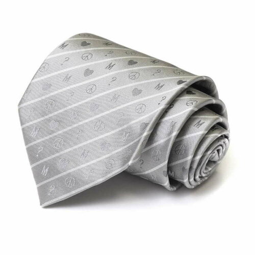 фото Галстук moschino, натуральный шелк, широкий, в полоску, для мужчин, серебряный