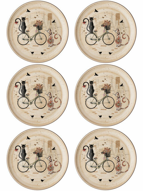 Набор обеденных тарелок 6 шт Керамика, 26 см Agness, Парижские коты
