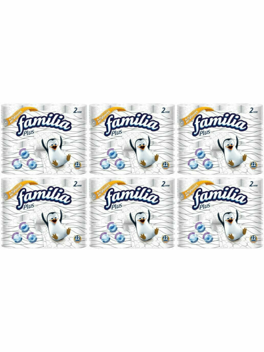 Familia Plus Туалетная бумага белая двухслойная, 4 шт, 6 упаковок