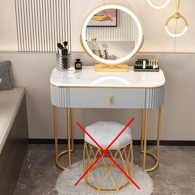 Современный туалетный столик с зеркалом, серый, без тумбы (80 см белая столешница + умное зеркало, без табурета)