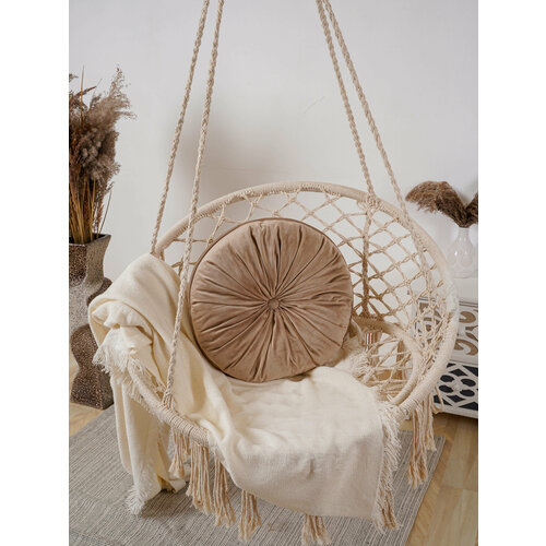 ASSOL Подушка круглая с пуговицей D42см бархат средне-бежевый