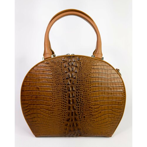 Сумка саквояж Vezze, фактура тиснение, под рептилию, оранжевый, коричневый