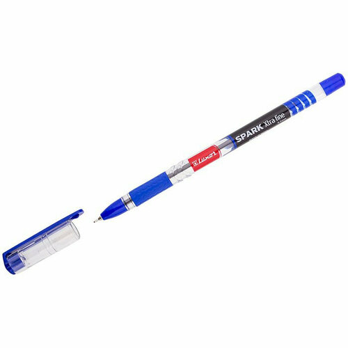 Ручка шариковая прозрачный корпус резиновый упор Luxor Spark синяя/масло/игла 0,7мм арт.1597. Количество в наборе 12 шт.