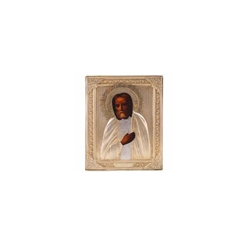 икона финифть серафим саровский в мельхиоре Икона в окладе Серафим Саровский 14х18 19 век #158532