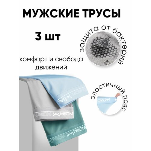 фото Трусы , 3 шт., размер 4xl, голубой, серый, зеленый 3d family
