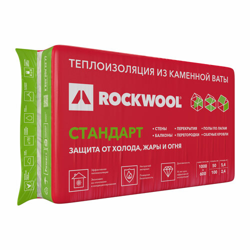 Утеплитель Роквул Стандарт 50 мм 5.4 м² утеплитель rockwool стандарт 50 мм 5 4 м²