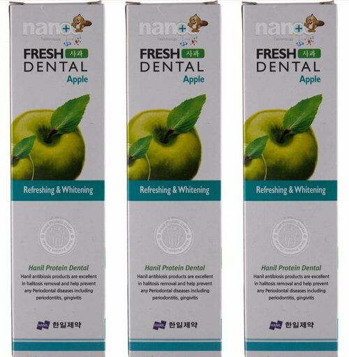 Зубная паста Hanil, Nano Fresh Dental Apple, отбеливающая, с экстрактом яблока, 160 г, 3 уп.