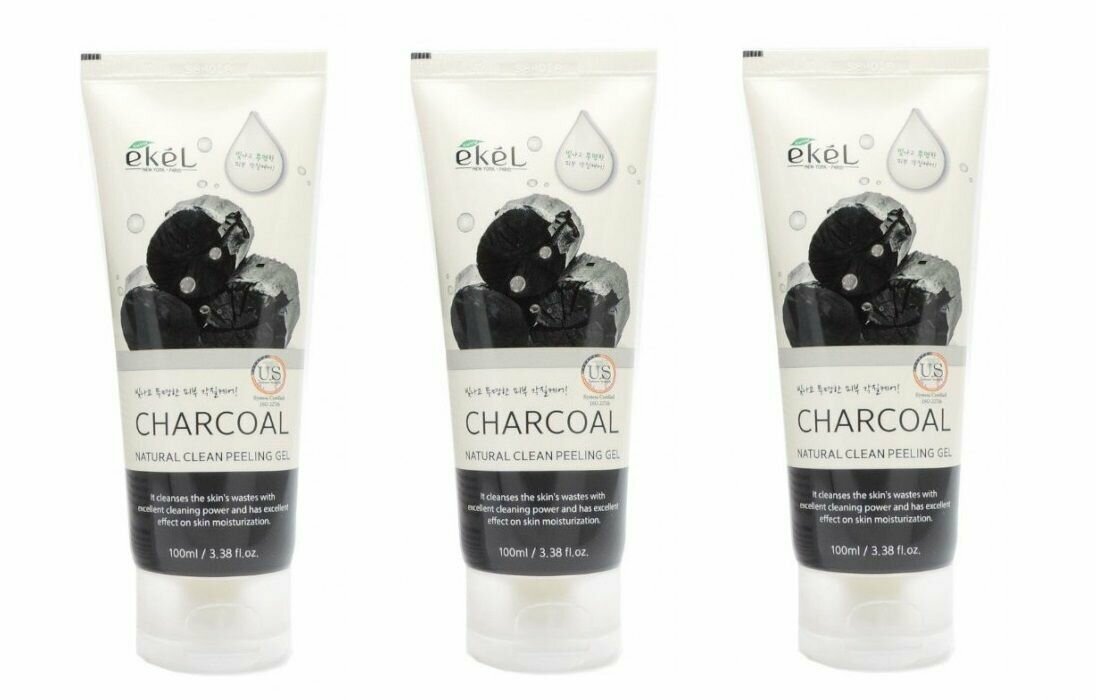 Пилинг-гель для лица Ekel, Natural Peeling Gel Charcoal, с древесным углём, 100 мл, 3 уп