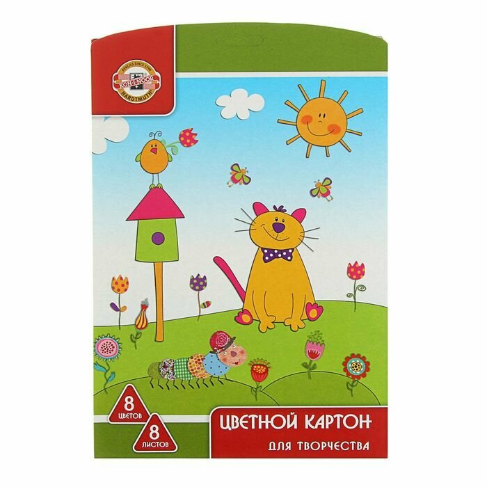 Цветной картон KOH-I-NOOR А4, 8 листов, 8 цветов, 210 г/м2, ламинированный (FK-KIN-7416)