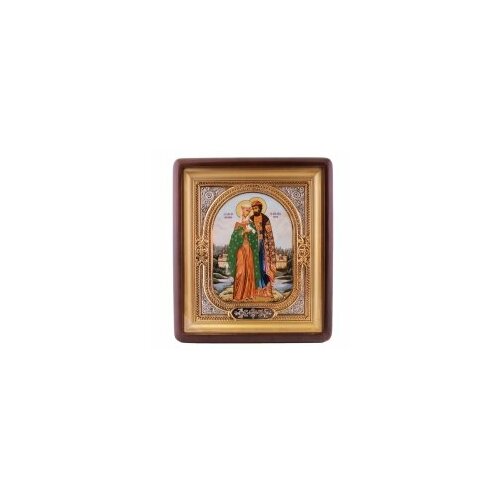 Икона в киоте 18*24 фигурный, фото, риза-рамка, открыт, частично золочен (Петр и Феврония) #54194
