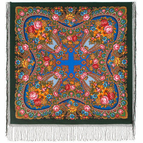 фото Платок павловопосадская платочная мануфактура,148х148 см, синий, зеленый