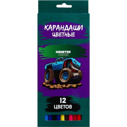 Карандаши цветные Flomik Monster truk 12 цветов х2шт