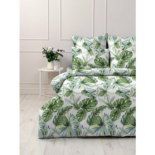 Постельное белье 1,5 спальное, детское, наволочки 70х70, полисатин белый, зеленый, размер 1.5, спальный