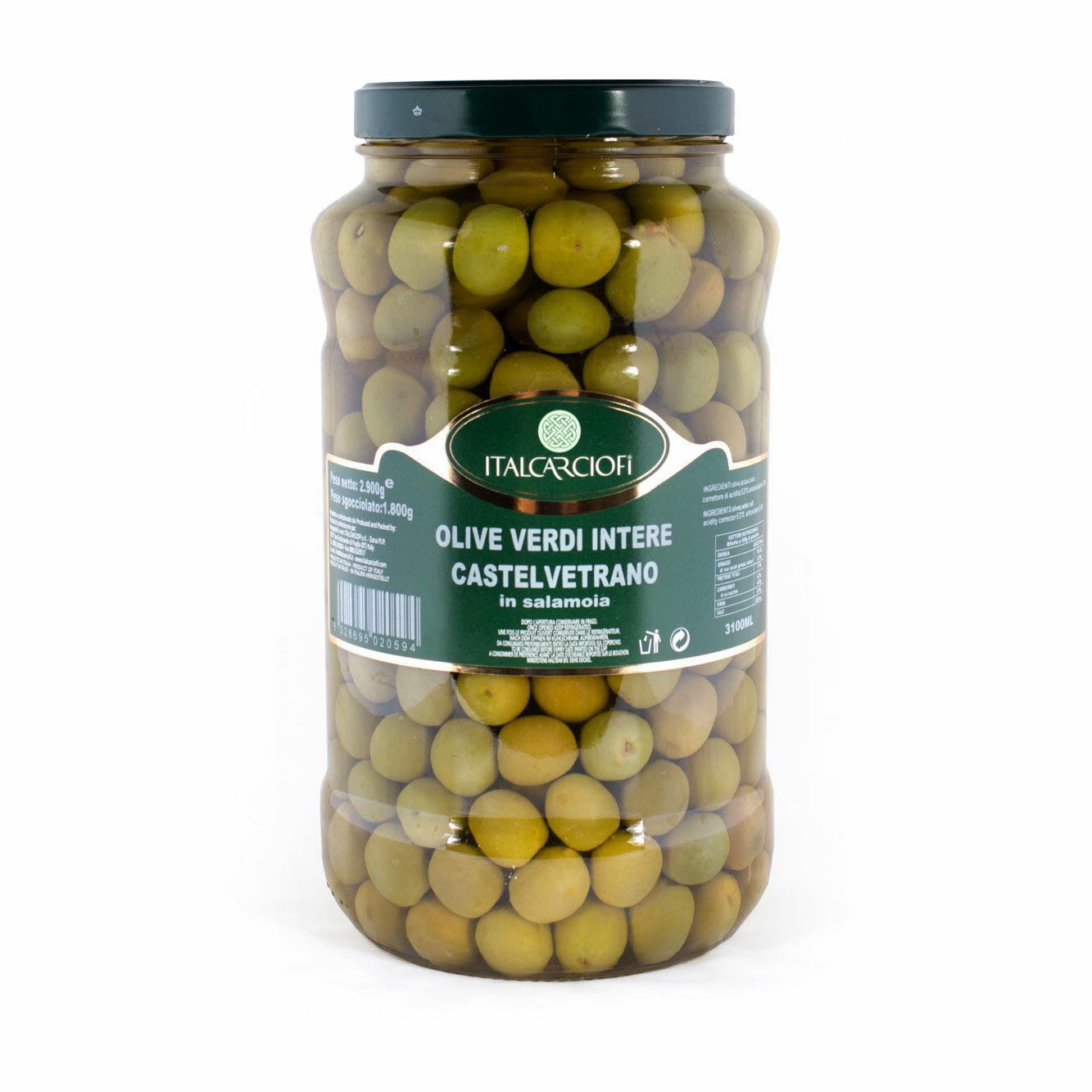 Оливки с косточкой Кастельветрано в рассоле, ITALCARCIOFI, 2,9 кг/1,8 кг/3,1 л (ст/б)