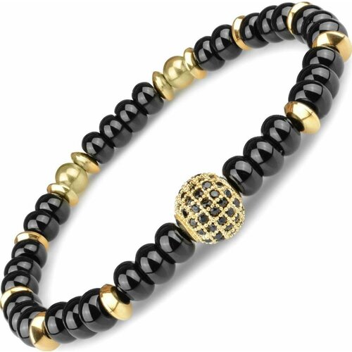 фото Браслет everiot, агат, фианит, размер 17 см, диаметр 6 см, черный