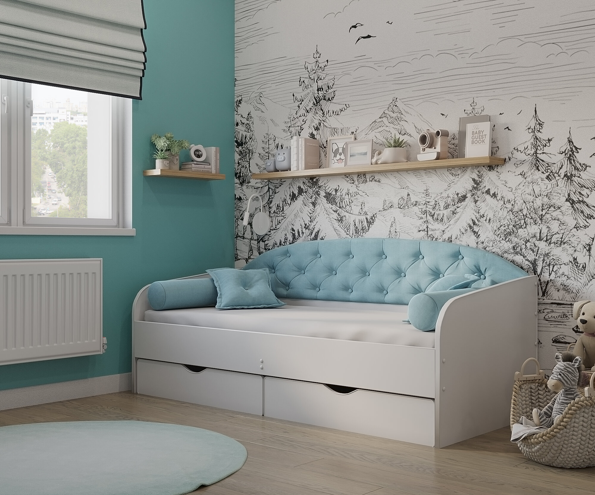 Matrix кровать с мягкой спинкой Sofa 9, 190x80 см. цвет: мята