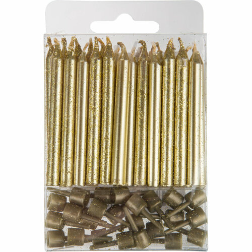 Набор свечей Золотых с блестками с держателя 6см арт.6050528