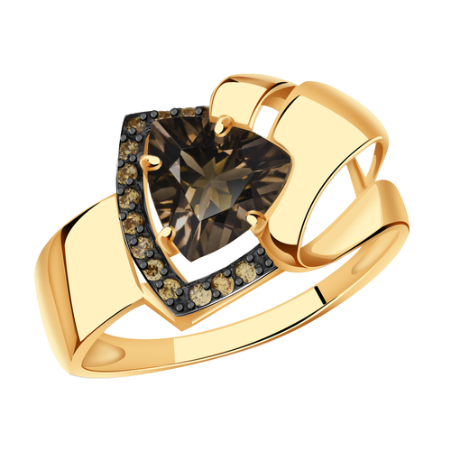 фото Кольцо diamant online, золото, 585 проба, фианит, раухтопаз, размер 18.5, коричневый
