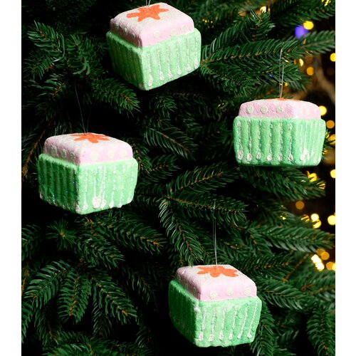 Новогодняя декорация Пирожное набор 4 шт, цвет зеленый