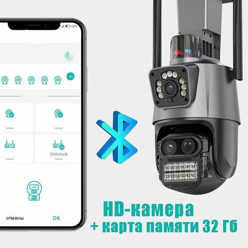 Монитор с камерой видеонаблюдения и картой памяти 32Гб с двумя объективами с функцией автоматического слежения 1578100₽