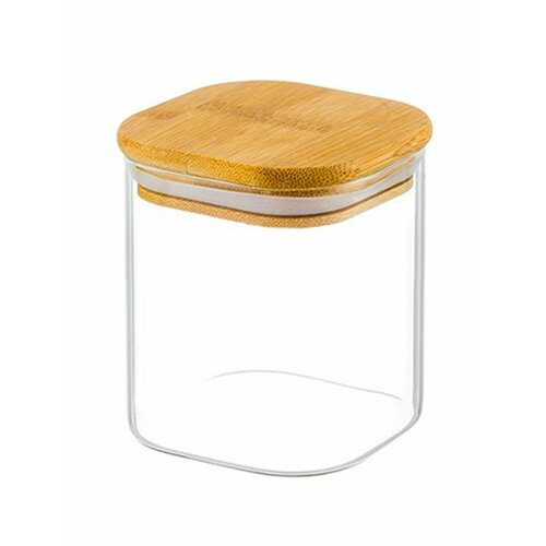 Банка для хранения - Квадро, 700 мл. (6757), стекло, бамбук