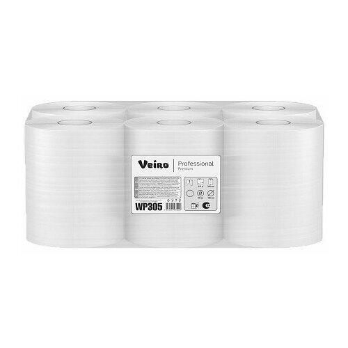 Полотенца промышленные бумажные в рулонах Veiro Professional Premium WP305, 6 рулонов по 215 м (1000 листов)