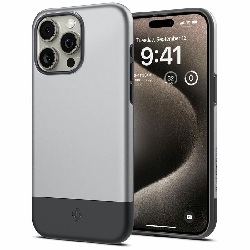 Чехол Spigen на Apple iPhone 15 Pro Max (ACS06613) Style Armor MagFit / Спиген чехол для Айфон 15 Про Макс MagSafe, противоударный, с защитой камеры, серый