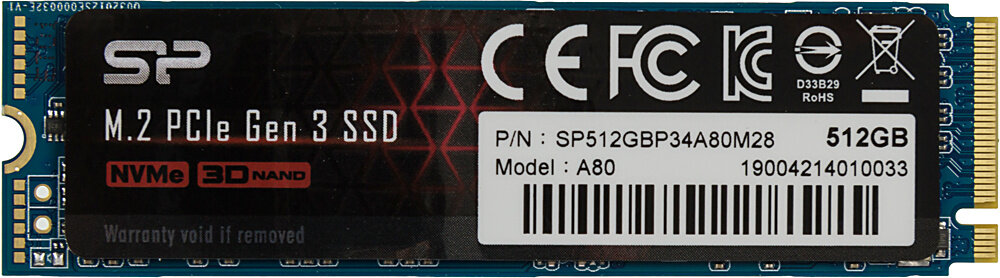 Твердотельный накопитель Silicon Power M-Series 512ГБ, M.2 2280, PCI-E 3.0 x4 SP512GBP34A80M28